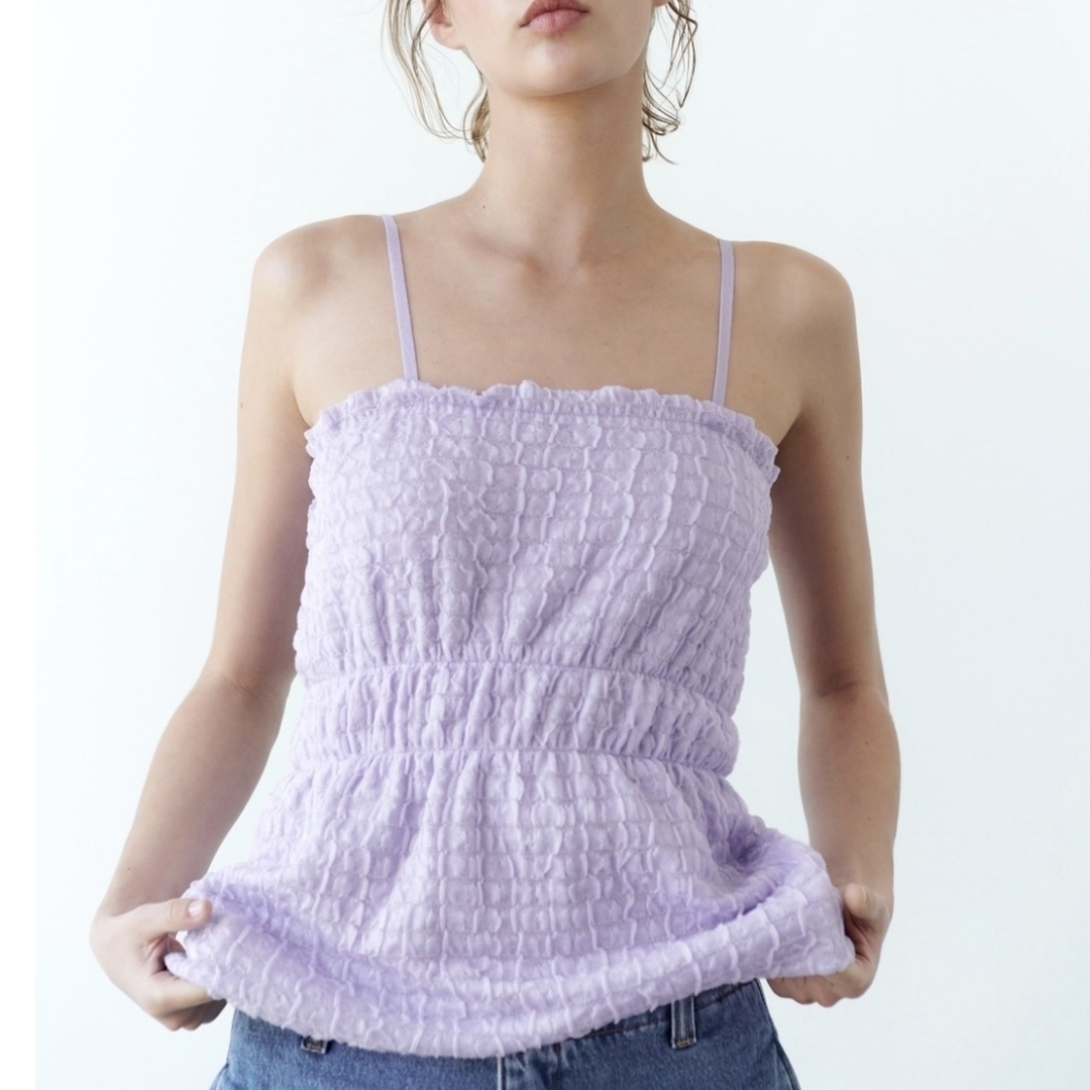 Zara Purple Lavender Textured Romantic Fairy Camisole Top Size Small NWT